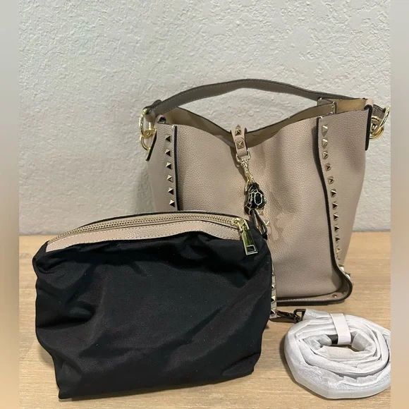 Genuine Leather Rivet Shoulder Bag - Picture 3 of 11